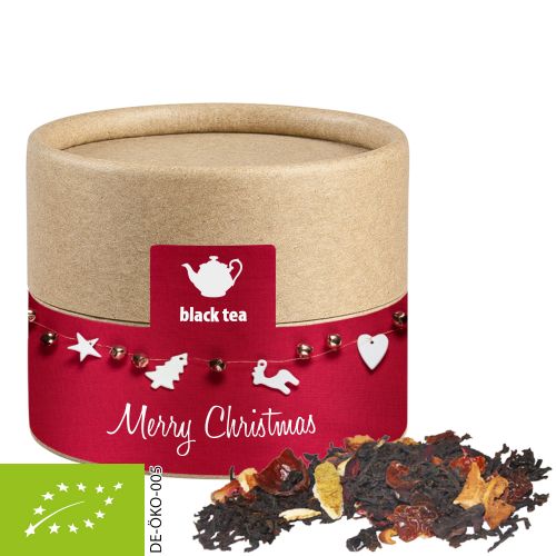 Organic Christmas black tea, ca. 25g, biodegradable eco cardboard can mini with label