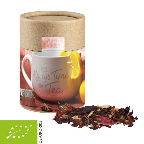 Organic Christmas fruit tea, ca. 60g, biodegradable eco cardboard can midi with label