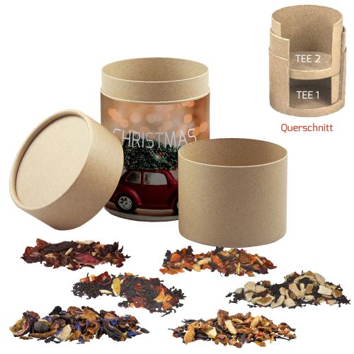 Various Christmas tea sorts organic and non organic, ca. 150g, double cardboard can maxi
