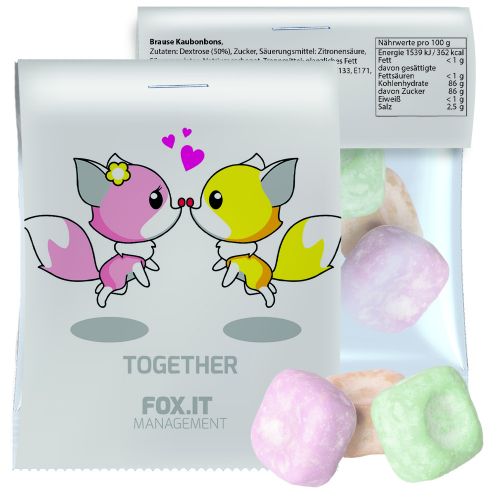 coloured fizzy candy, ca. 15g, express midi bag with promotional flyer