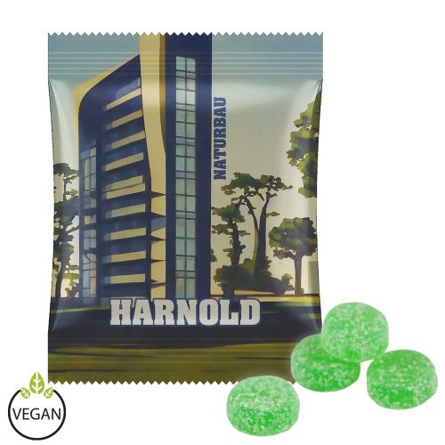 Eucalyptus menthol fruit gummy drops withou gelatine, ca. 15g, midi bag