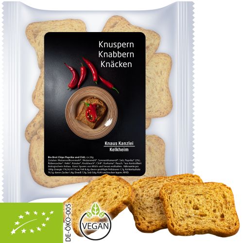 Organic bread chips paprika and chili (vegan), ca. 20g, express maxi bag with label