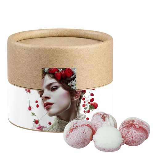 Strawberry yogurt candy, ca. 45g, biodegradable eco cardboard can mini with label