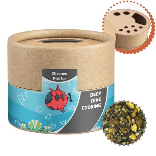 Lemon pepper, ca. 40g, biodegradable eco cardboard can mini with label