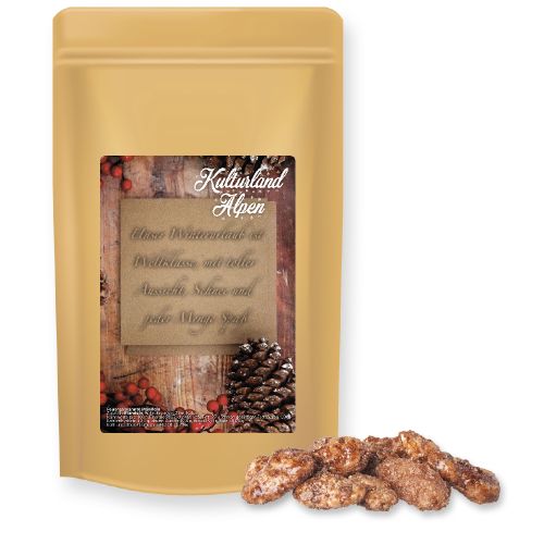 Burnt almonds (vegan), ca. 80g, midi stand up pouch with label