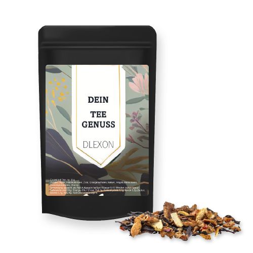 Grandmas baked apple tea, ca. 20g, mini stand up pouch black with label