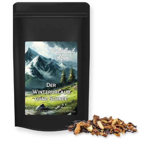 Grandmas baked apple tea, ca. 55g, midi stand up pouch black with label
