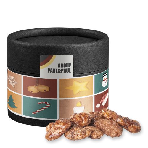 Burnt almonds (vegan), ca. 40g, cardboard can mini black
