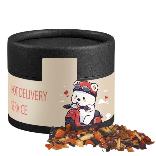 Fireplace tea, ca. 20g, biodegradable eco cardboard can mini black with label
