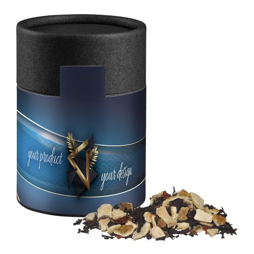Winter days tea, ca. 70g, biodegradable eco cardboard can midi black with label