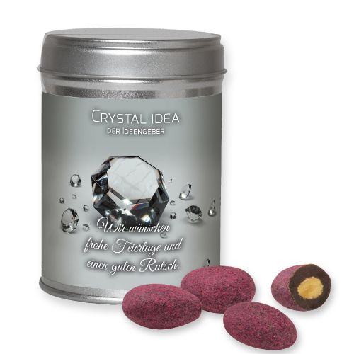 bittersweet cocoa raspberry almonds, ca. 100g, dual tin with label