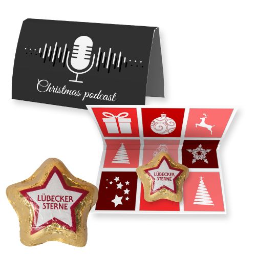 Luebecker marzipan stars, ca. 12g, express promotional card A6 folded with print
