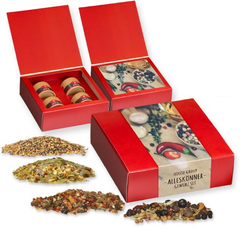 various Christmas spice mixture, ca. 190g, express gift set premium with 4 biodegradable eco cardboard can mini with print