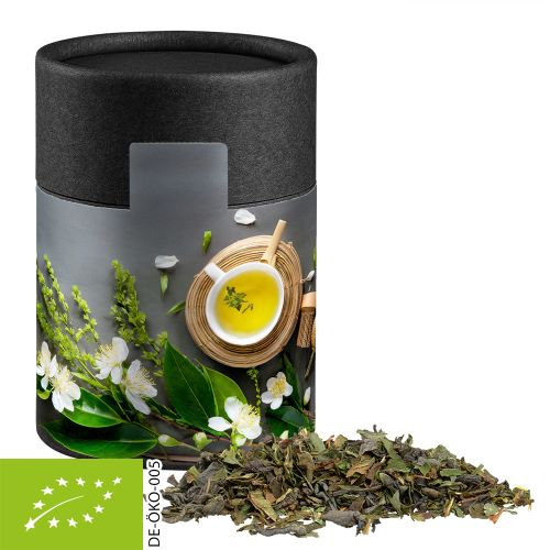 Organic green tea with mint, ca. 30g, cardboard can midi black