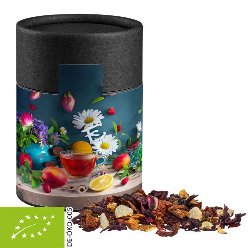 Organic fruit tea good mood, ca. 50g, cardboard can midi black