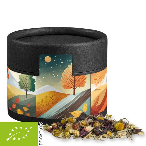 Organic herbal tea four seasons, ca. 9g, cardboard can mini black
