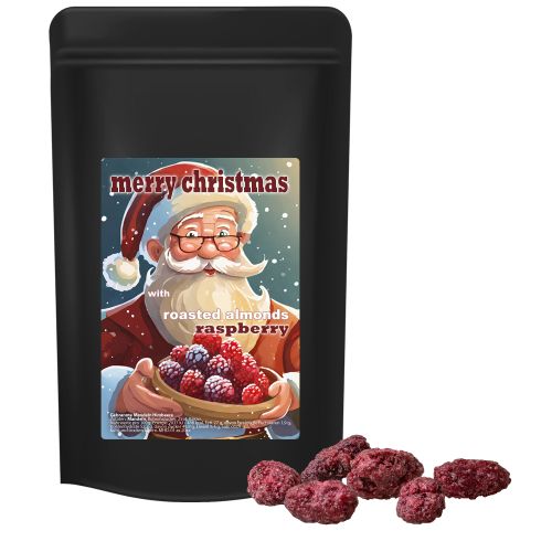 Roasted almonds raspberry (vegan), ca. 80g, midi stand up pouch black with label