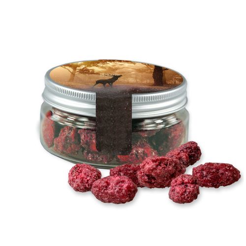 Roasted almonds raspberry (vegan), ca. 60g, mini sweet jar with label