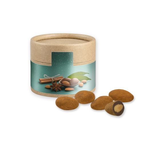Chocolate almonds with cinnamon, ca. 40g, cardboard can mini