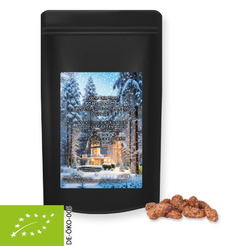 Organic burnt almonds (vegan), ca. 500g, maxi stand up pouch black with label