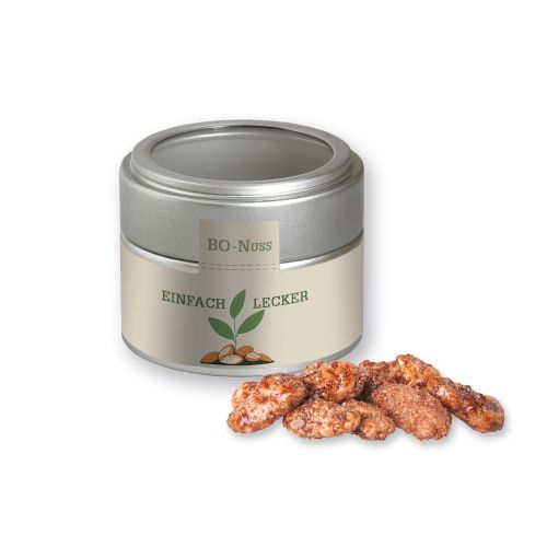Burnt almonds (vegan), ca. 60g, metal tin mini silver with window