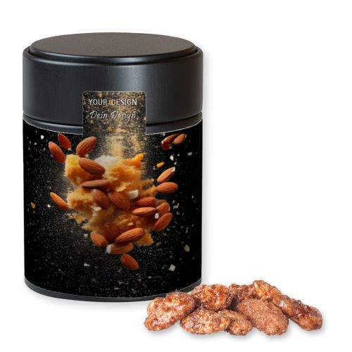 Burnt almonds (vegan), ca. 100g, metal tin midi black