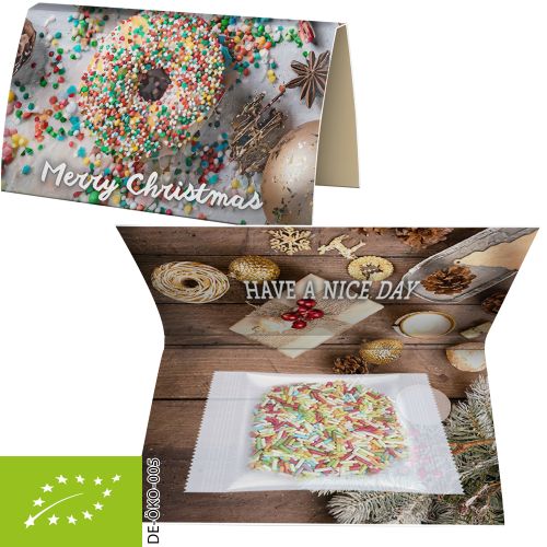 Organic sugar-sprinkles (vegan), ca. 15g, express promotional card A6 folded with print