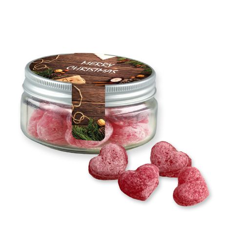 Mulled wine hearts (vegan), ca. 70g, mini sweet jar with label