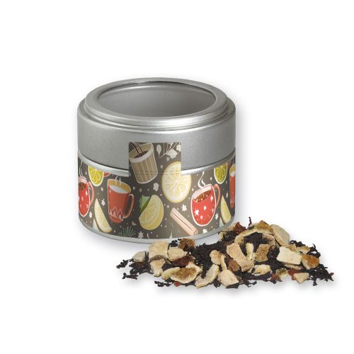 Winter days tea, ca. 35g, metal tin mini silver with window