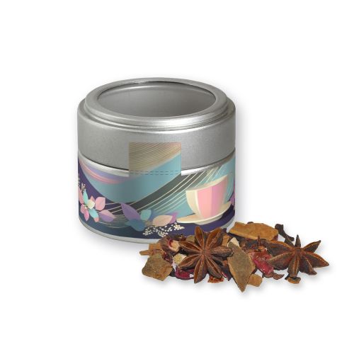 Mulled wine spice, ca. 30g, metal tin mini silver with window