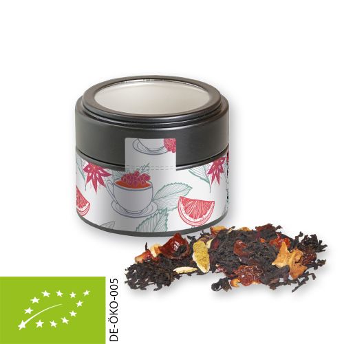 Organic Christmas black tea, ca. 30g, metal tin mini black with window