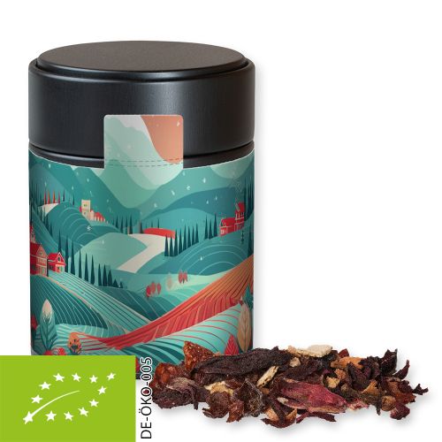 Organic Christmas fruit tea, ca. 60g, metal tin midi black