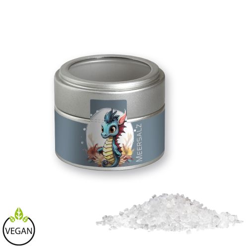 Sea salt, ca. 110g, metal tin mini silver with window
