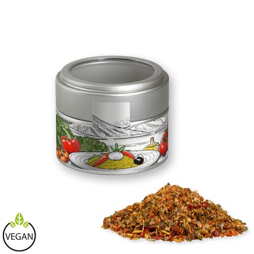 Mediterranean veggie mix, ca. 40g, metal tin mini silver with window