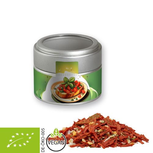 Organic tuscan bruschetta, ca. 40g, metal tin mini silver with window
