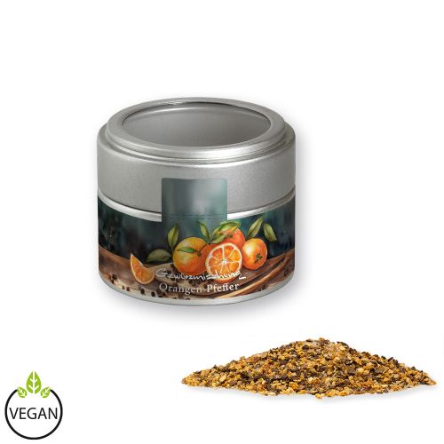 Orange pepper, ca. 55g, metal tin mini silver with window