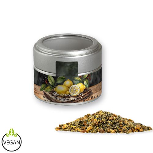 Lemon pepper, ca. 60g, metal tin mini silver with window