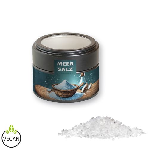 Sea salt, ca. 110g, metal tin mini black with window