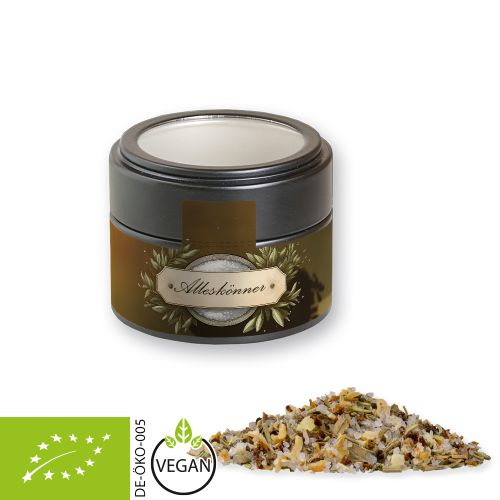 Organic all-rounder spice, ca. 60g, metal tin mini black with window
