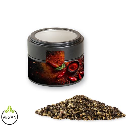 Pepper crushed, ca. 55g, metal tin mini black with window