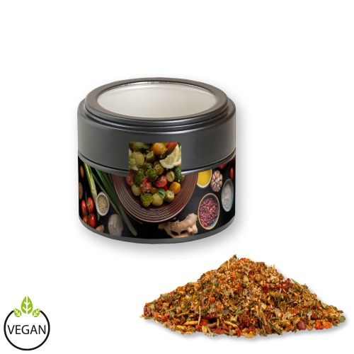 Mediterranean veggie mix, ca. 40g, metal tin mini black with window