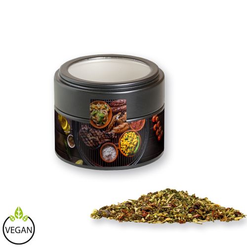 Steak spice, ca. 60g, metal tin mini black with window