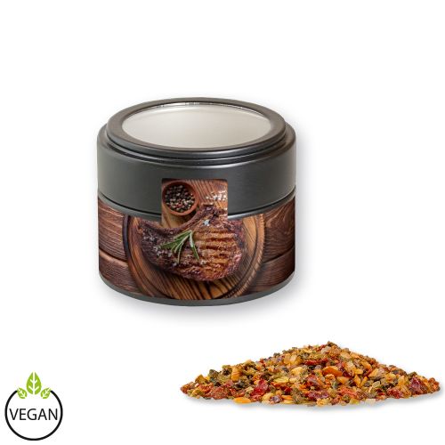 Steak pepper, ca. 60g, metal tin mini black with window