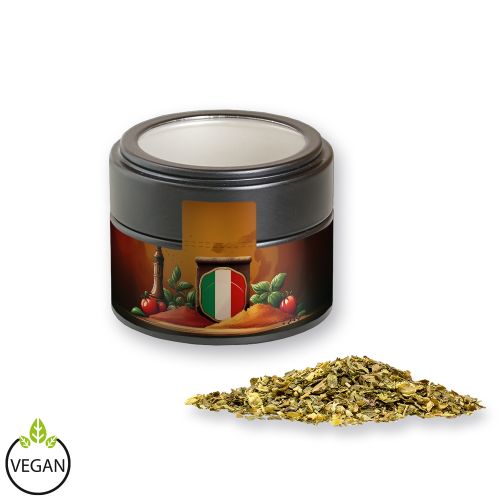 Pizza herb, ca. 16g, metal tin mini black with window