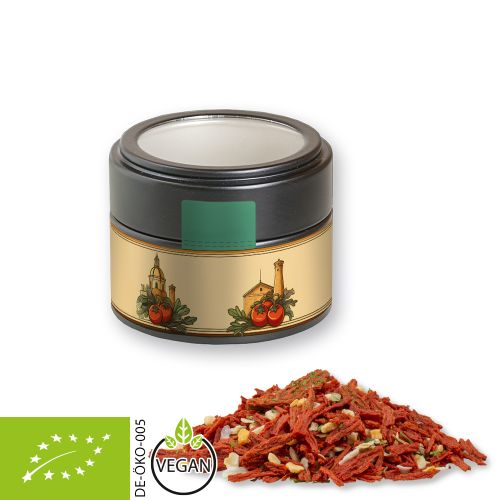 Organic tuscan bruschetta, ca. 40g, metal tin mini black with window