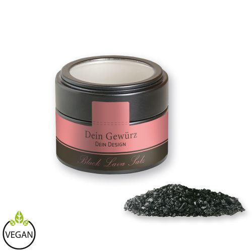 Black lava salt, ca. 110g, metal tin mini black with window