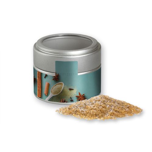 Vanilla sugar, ca. 85g, metal tin mini silver with window