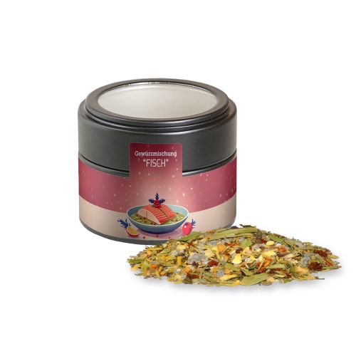 Christmas spice mix fish, ca. 55g, metal tin mini black with window