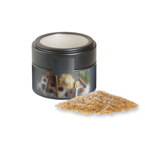 Vanilla sugar, ca. 85g, metal tin mini black with window
