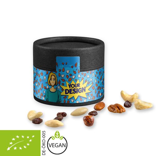 Organic trail mix, ca. 40g, cardboard can mini black